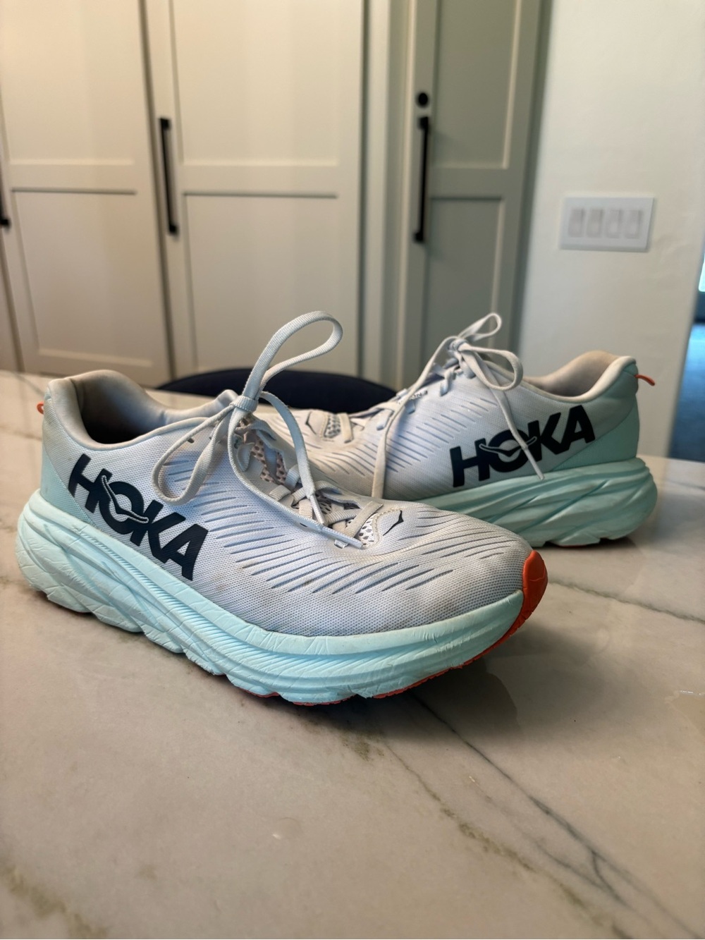 Hoka Rincon 3 Running Athletic Lightweight Shoes Mint/Grey/Orange Size 9